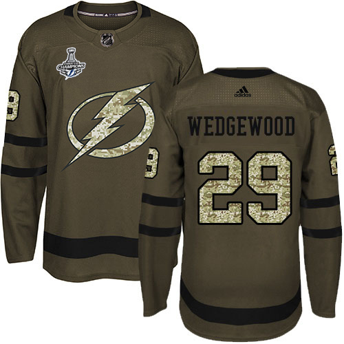 Men Adidas Tampa Bay Lightning #29 Scott Wedgewood Green Salute to Service 2020 Stanley Cup Champions Stitched NHL Jersey